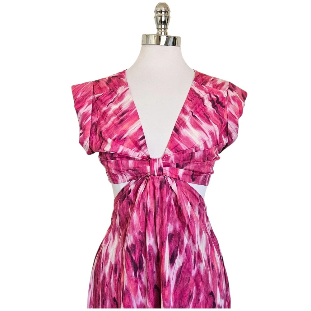 Jason Wu Pink Ikat Print Cutout Midi Dress Tiered Womens‎ Medium - Picture 6 of 11